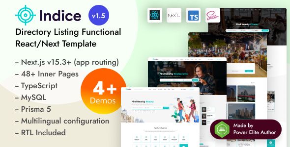 Indice – Directory Listing Functional React Nextjs 14 with TypeScript Template