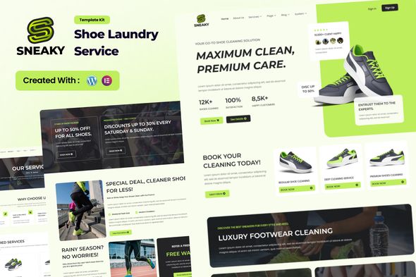 Sneaky – Shoe Laundry Service Elementor Template Kit