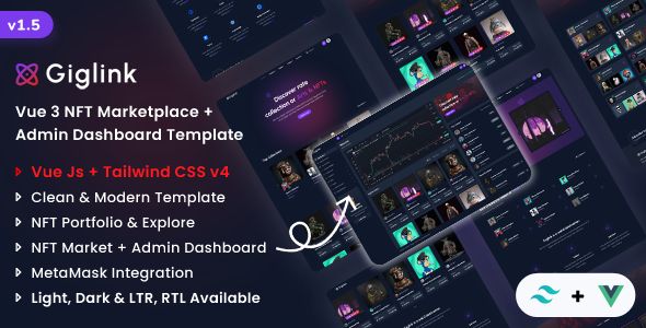 Giglink – Vue NFT Marketplace + Admin Dashboard Template