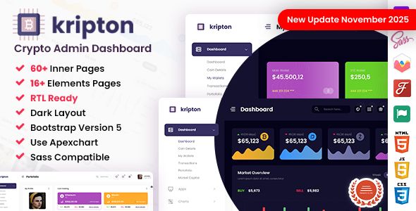 Kripton – Crypto HTML React Angular Laravel Admin Dashboard Template + RTL Ready