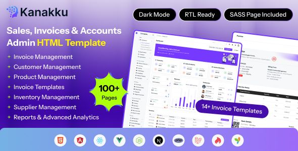 Kanakku – Invoice/ Sales Accounting Admin Dashboard Template (HTML React Vue Angular Laravel)