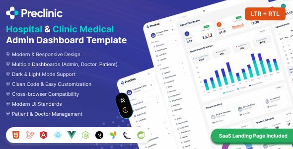 Preclinic – Medical Hospital Admin Dashboard Template for Healthcare Management (HTML/React)
