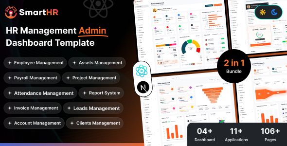 SmartHR – React 19+ Html HRMS/ Payroll/ CRM and HR Project Management Admin Dashboard Template