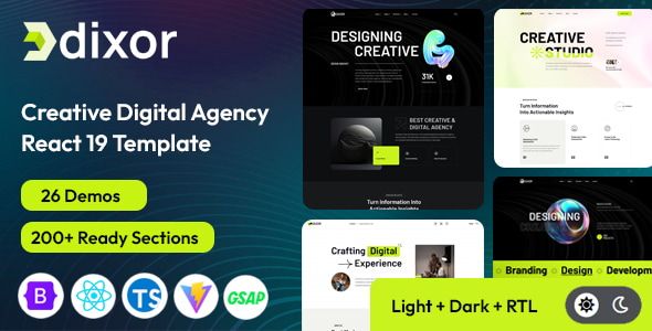 Dixor – Creative Digital Agency React JS Template (React 19)