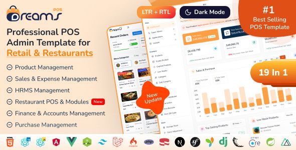 DreamsPOS – POS Inventory Management Admin Dashboard (HTML Angular19 React19 Vue Laravel12)