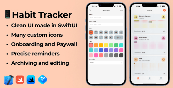 iOS 17 Swift Habit Tracker App - Habit App with Subscriptions (IAP) Free