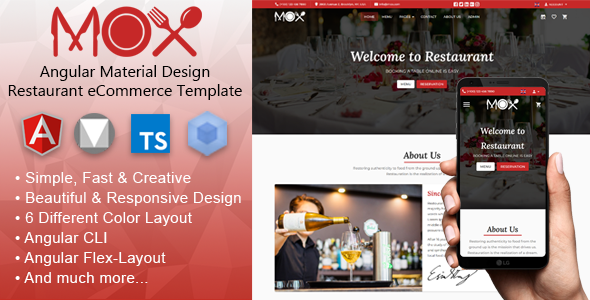 Mox - Angular 21 Material Design Restaurant eCommerce Template + Admin Panel
