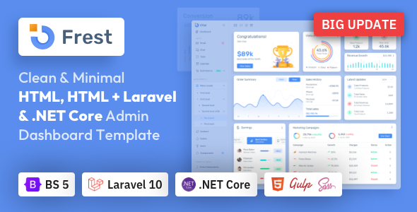 Frest - Bootstrap 5 HTML, Laravel & Asp.Net Admin Dashboard Template