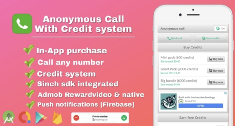 Anonymous Call - Android Free Calling App With in-app purchase & Credit system