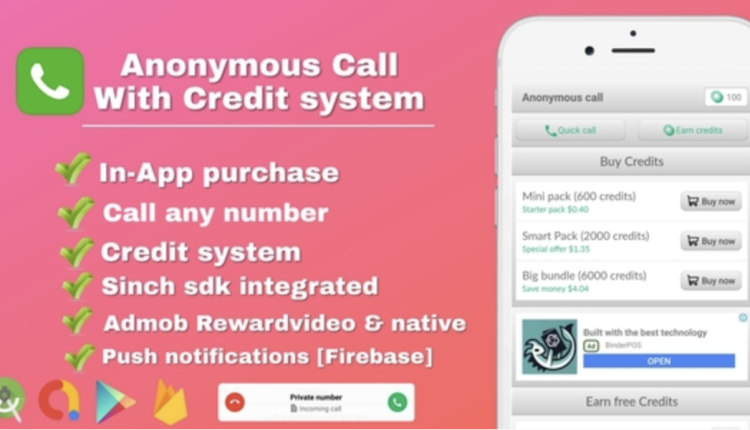 Anonymous Call - Android Free Calling App With in-app purchase & Credit system