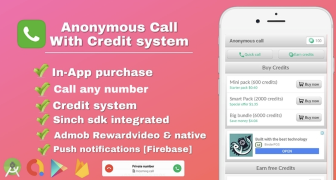 Anonymous Call - Android Free Calling App With in-app purchase & Credit system