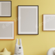 Nursery digital mockup in living room with a yellow wall