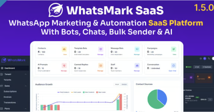 WhatsMarkSaaS - WhatsApp Marketing & Automation SaaS Platform with Bots, Chats, Bulk Sender & AI