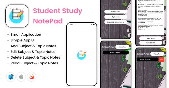 Student Study Notepad - iOS App - Subject Notes - Topic Notes - Digital Study Notepad Free