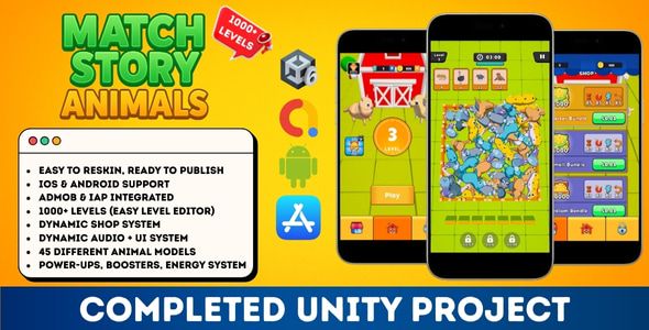 Match Story: Animals – Unity Match 3D Puzzle Game Source Code (AdMob + IAP)