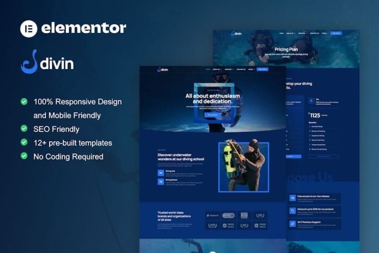 Divin – Diving Club Elementor ProTemplate Kit