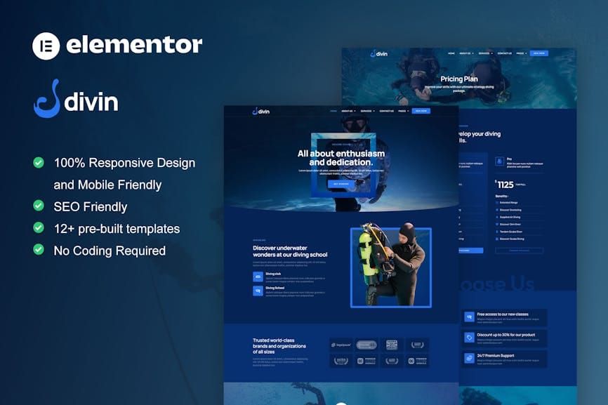 Divin – Diving Club Elementor ProTemplate Kit