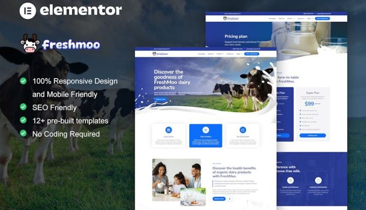 FreshMoo – Dairy Farm Elementor Pro Template Kit