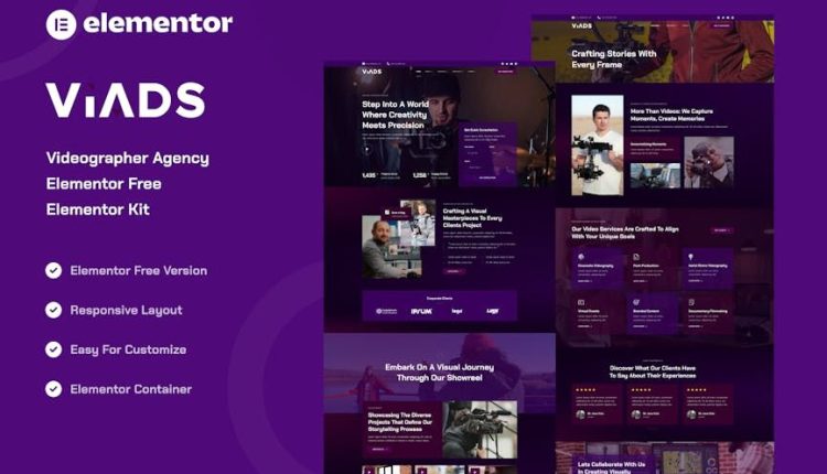 Viads – Videographer Agency Elementor Template Kit