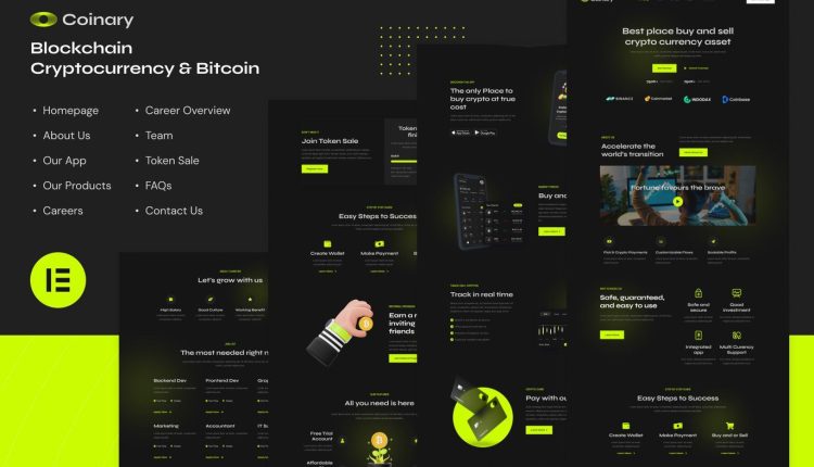 Coinary – Blockchain Cryptocurrency & Bitcoin Elementor Template Kit