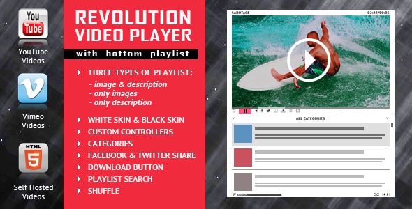 Revolution Video Player With Bottom Playlist - YouTube/Vimeo/Self-Hosted Support