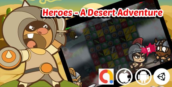 Heroes - A Desert Adventure Unity Match 3 Game Project with Admob ad for Android and iOS