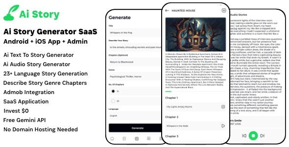 Ai Story Generator – Text To Story SaaS Ai Audio Story Admob Android iOS mobile react native Admin