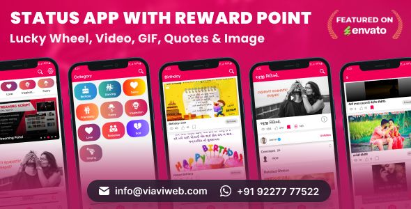 Android Status App With Reward Point (Lucky Wheel, Video, GIF, Quotes & Image) v14.0