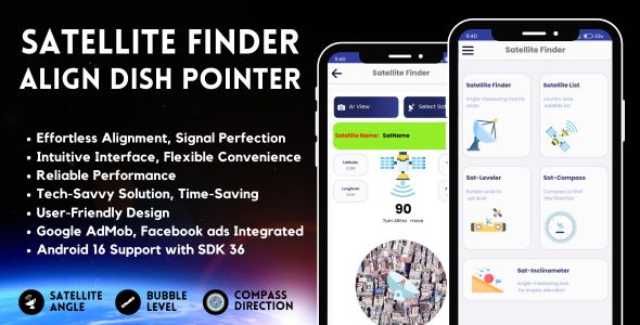 Satellite Finder Align Dish Pointer with AdMob Ads Android