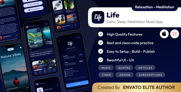 Life: Sleep Sounds – Meditation Sounds – Relax Music App – iOS (Swift UI/Laravel)