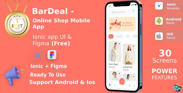 BarDeal ANDROID + IOS + FIGMA (Free) | UI Kit | Ionic | Online Shopping Mobile App