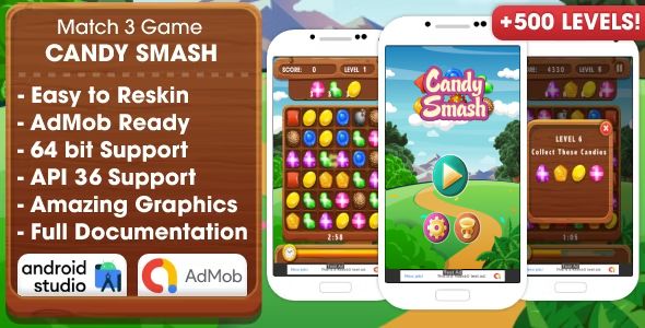 Candy Smash - Match 3 Game Android Studio Project with AdMob Ads + Ready to Publish 2 Candy Smash - Match 3 Game Android Studio Project with AdMob Ads + Ready to Publish