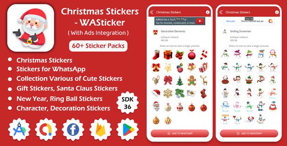 Christmas Stickers - WASticker, Sticker for Whatsapp Android App with AD Integration