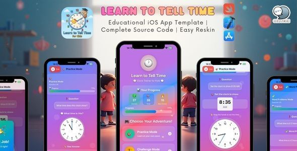 Learn to Tell Time – Educational iOS App Template | Complete Source Code | Easy Reskin