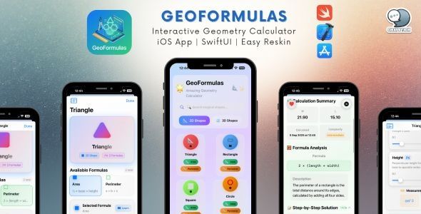 GeoFormulas - Interactive Geometry Calculator iOS App - SwiftUI - Full Source Code - Easy Reskin NULLED