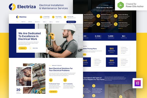 Electriza - Electrical Installation & Maintenance Services Elementor Template Kit Unlimited Sites