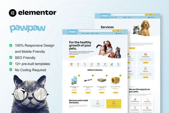 PawPaw – WooCommerce Pet Shop & Pet Care Elementor Template Kit Preview