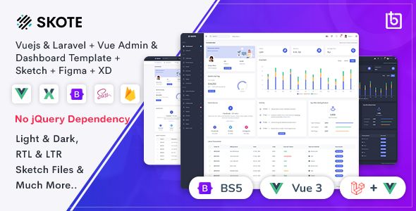 Skote – Vuejs + Laravel Admin Dashboard Template + Sketch
