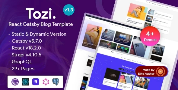 Tozi - Gatsby React Blog & Magazine Template with Strapi 4
