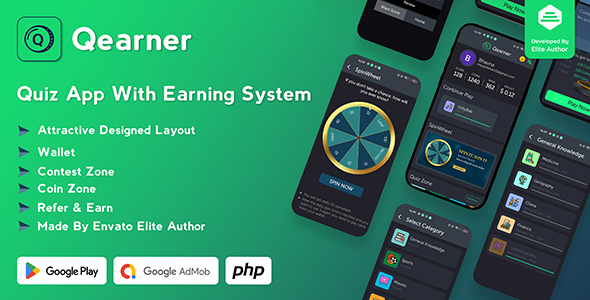 Qearner – Quiz App | Android Quiz game with Earning System + Admin panel