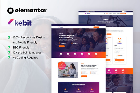 Kebit – Broadband & Internet Service Provider Elementor Pro Template Kit Preview