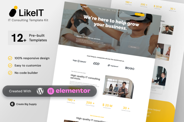 Modern Consulting Agency Elementor Template Kit for Startup IT Business & Professional Services