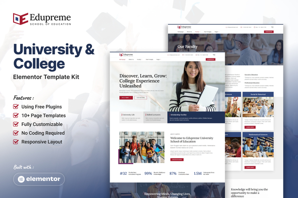 Edupreme University & College Elementor Template Kit Preview
