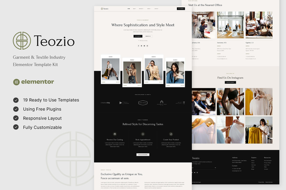 Teozio – Garment & Textile Industry Elementor Template Kit Preview