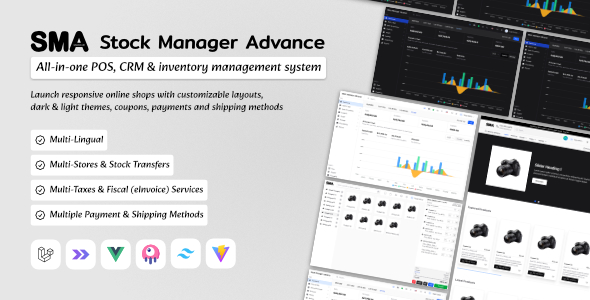 SMA: Sales, Inventory, POS, CRM and eCommerce Solution with multiple Stores, Taxes & Payments