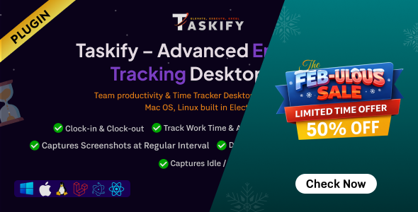 Employee Monitoring - Work, Active, Idle, Break Time & Screenshots - Desktop App Plugin for Taskify