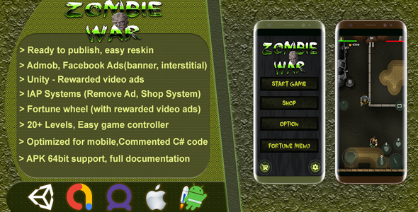 Zombie War - Battle Fight 2D - Complete Game Template / Project - Unity Game