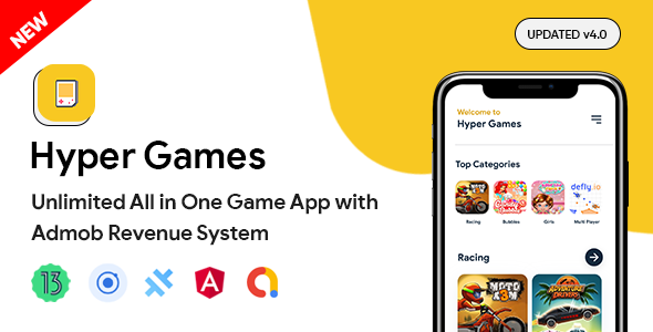Hyper Games - All in One Game App | AdMob | Unlimited Games | Capacitor Android App
