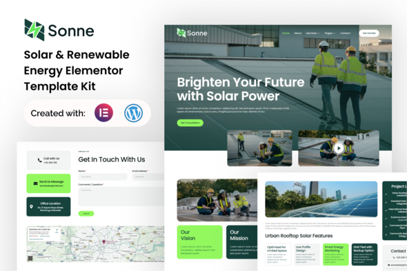 Sonne Solar & Renewable Energy Elementor Template Kit Screenshot