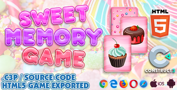 Sweet Memory HTML5 Game - Construct 3 All Source-code (.c3p)